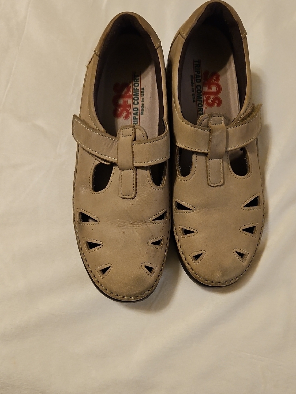 SAS Taupe Leather Mary Jane Comfort Slip-On Shoes